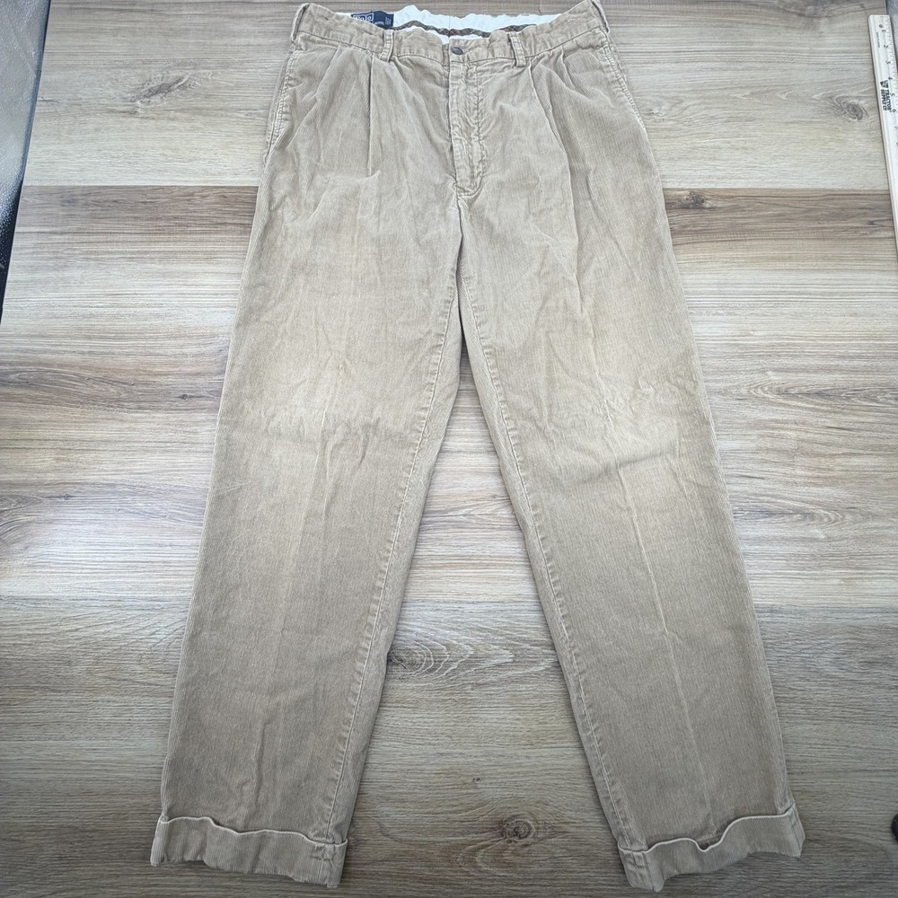 Polo Ralph Lauren Hammond Mens 36x32  Corduroy Pants Pleated Tan‎ Preppy